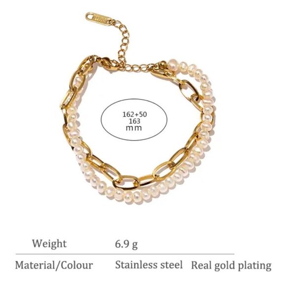 #38 Double Layer Gold Chain Freshwater Pearl Bracelet - Picture 5 of 7